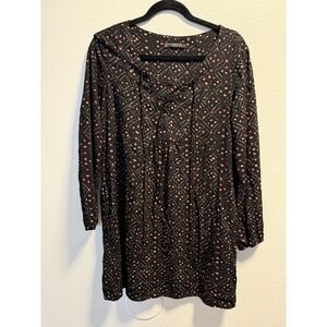 Peruvian Connection Tie Front Tunic with Pockets Long Sleeve Bouse Size Medium